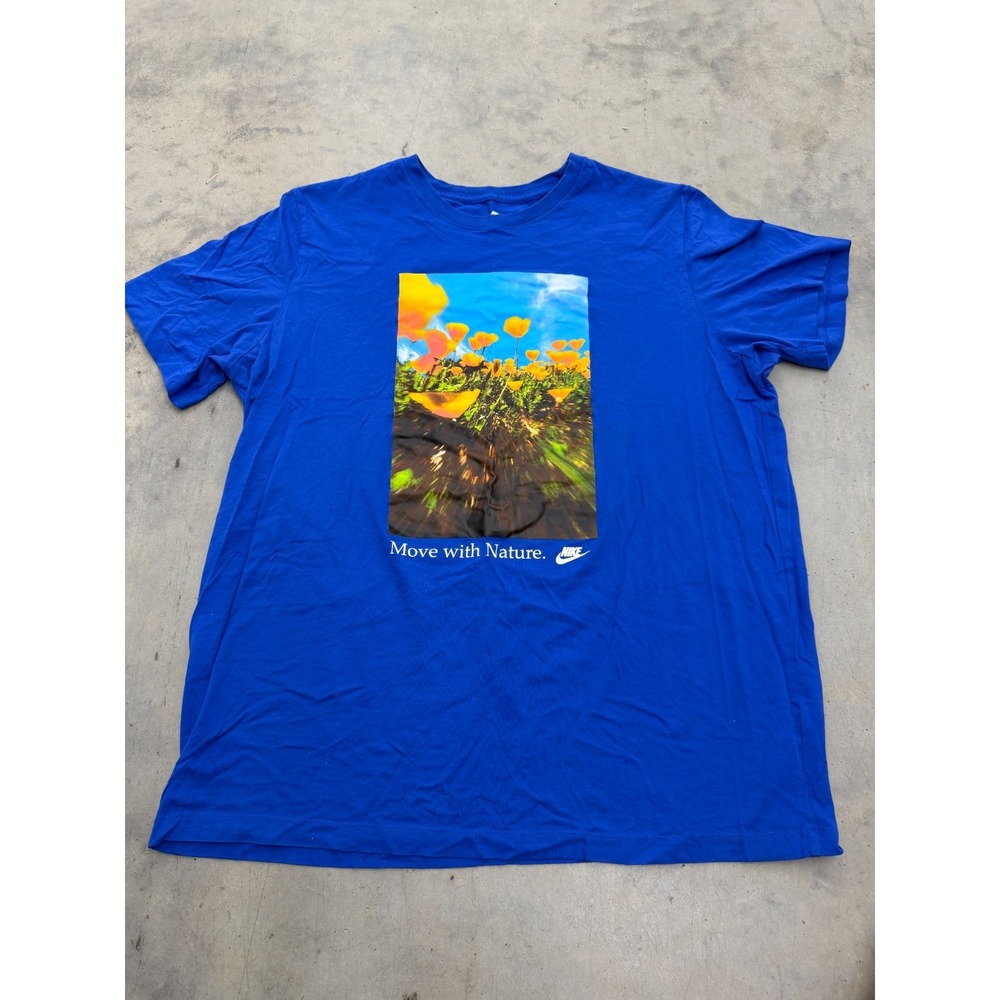Nike Move with Nature T-Shirt Mens 2XL Tall Blue Flower Graphic Comfort Active